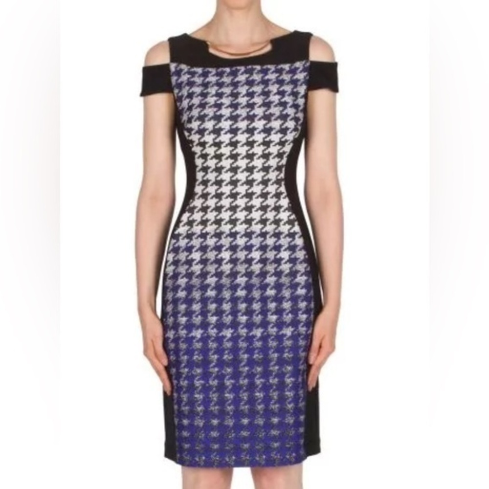 Joseph Ribkoff Women's Dress Cutouts Shoulders Cap Sleeve Front Golden Accent 8